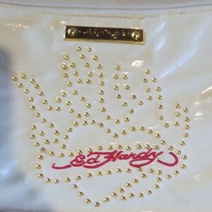 Ed Hardy Cream and Gold Clutch Bag